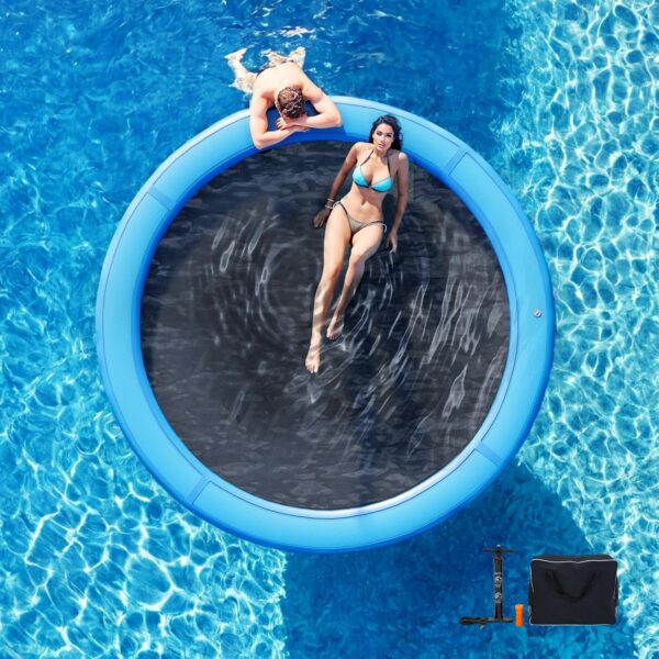 Round Inflatable Floating Dock, Sunchill Float Ring, Hammock Tanning Pool with 4in Woven Fabric, Manual Pump for 1-2 Min Quick Inflate/Deflate, Fits 2-8, Ideal for Lakes, Pools, Oceans - Image 33