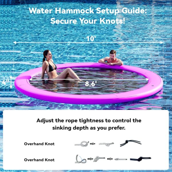 Round Inflatable Floating Dock, Sunchill Float Ring, Hammock Tanning Pool with 4in Woven Fabric, Manual Pump for 1-2 Min Quick Inflate/Deflate, Fits 2-8, Ideal for Lakes, Pools, Oceans - Image 24