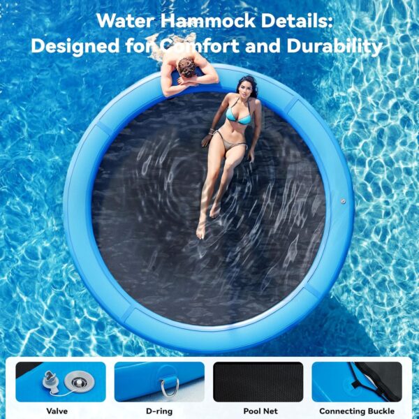 Round Inflatable Floating Dock, Sunchill Float Ring, Hammock Tanning Pool with 4in Woven Fabric, Manual Pump for 1-2 Min Quick Inflate/Deflate, Fits 2-8, Ideal for Lakes, Pools, Oceans - Image 30