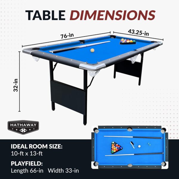 Hathaway Fairmont 6 Ft Portable Pool Table, Adults Folding Billiards Tables for Game Room with Easy Foldable Storage, Includes Full Set of Billiard Balls, Cues, Chalk & Brush - Image 35