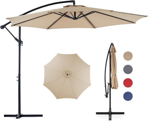 9.8FT Offset Patio Umbrella Hanging Cantilever Umbrella Outdoor Sun Shade with Easy Tilt Adjustment, 8 Ribs, UV Protection for Backyard, Lawn, Garden and Pool, Blue - Image 6