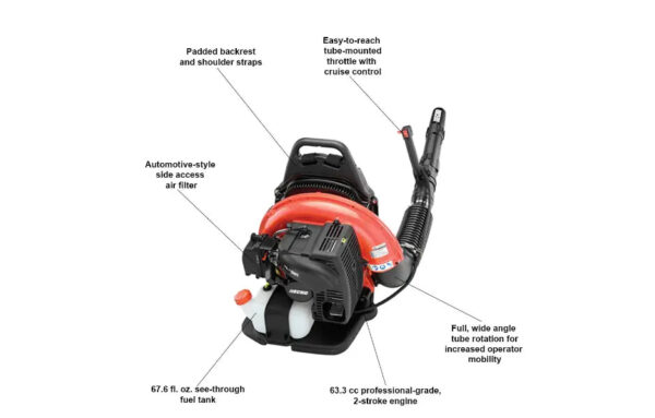 233 MPH 651 CFM 63.3cc Gas 2-Stroke Cycle Backpack Leaf Blower with Tube Throttle - Image 2
