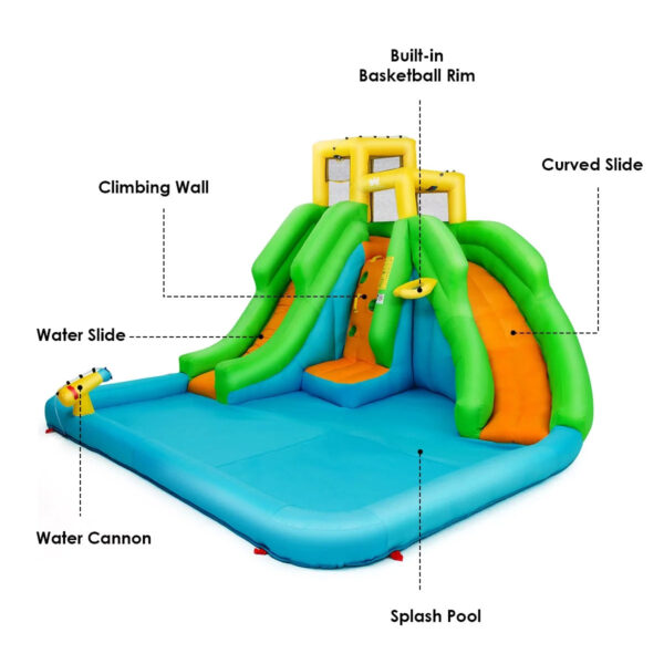 Inflatable Water Park Bounce House w/Climbing Wall Two Slides and Splash Pool - Image 5