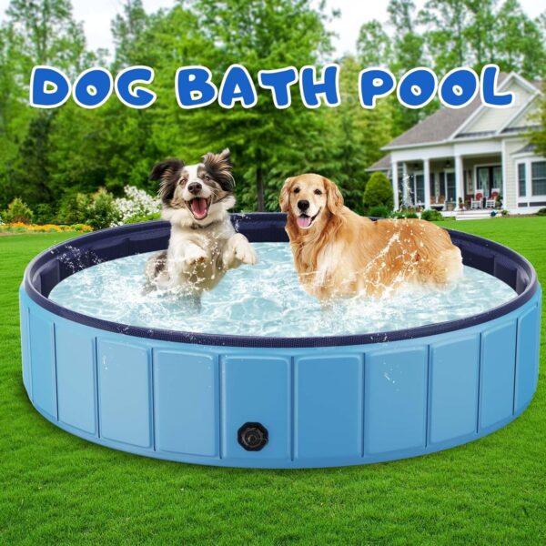 Foldable Dog Swimming Pool, 120"x20" Oversize Collapsable Hard Plastic Potable Bathing Tub for Pet Dog Kiddie Pool Indoor and Outdoor Leakproof PVC Play Pool for Large Dogs Pets Puppy Kids Blue - Image 9