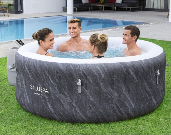 Bestway SaluSpa Fiji AirJet Large Round 2 to 4 Person Inflatable Hot Tub Portable Outdoor Spa with 120 AirJets and EnergySense Cover, Grey - Image 2