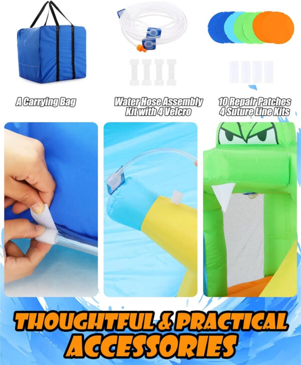 Inflatable Water Slides for Kids 8-in-1 Bounce House Water Park with 450W Blower Climbing Wall, Splash Pool, 2 Water Cannons, Basketball Hoop, Water Slide, Crocodile Sprinkler for Gift Backyard Party - Image 15