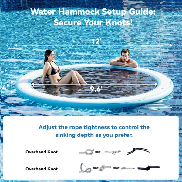 Round Inflatable Floating Dock, Sunchill Float Ring, Hammock Tanning Pool with 4in Woven Fabric, Manual Pump for 1-2 Min Quick Inflate/Deflate, Fits 2-8, Ideal for Lakes, Pools, Oceans - Image 3