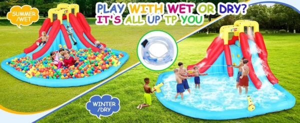 Inflatable Water Slides for Kids 8-in-1 Bounce House Water Park with 450W Blower Climbing Wall, Splash Pool, 2 Water Cannons, Basketball Hoop, Water Slide, Crocodile Sprinkler for Gift Backyard Party - Image 24