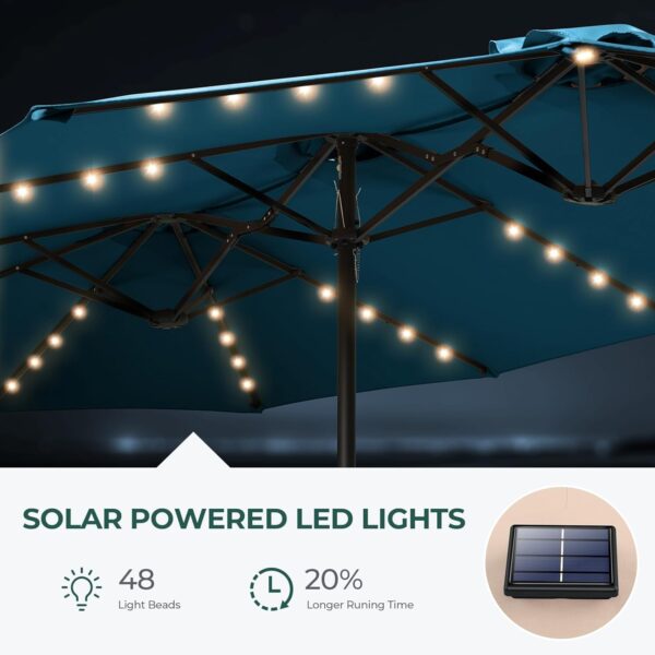 Double Sided Patio Umbrellas - 15ft Solar Lights LED Lighted Outdoor Extra Large Market Table Umbrella with Base Included, Oversized Umbrella for Deck, Pool, Backyard (Beige) - Image 20