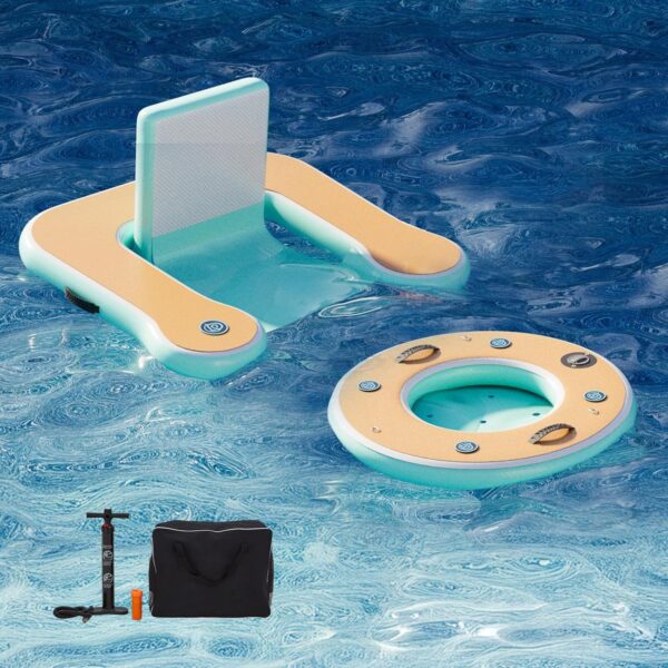 Round Inflatable Floating Dock, Sunchill Float Ring, Hammock Tanning Pool with 4in Woven Fabric, Manual Pump for 1-2 Min Quick Inflate/Deflate, Fits 2-8, Ideal for Lakes, Pools, Oceans - Image 63