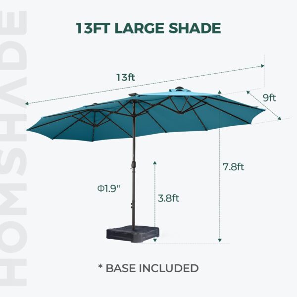 Double Sided Patio Umbrellas - 15ft Solar Lights LED Lighted Outdoor Extra Large Market Table Umbrella with Base Included, Oversized Umbrella for Deck, Pool, Backyard (Beige) - Image 29