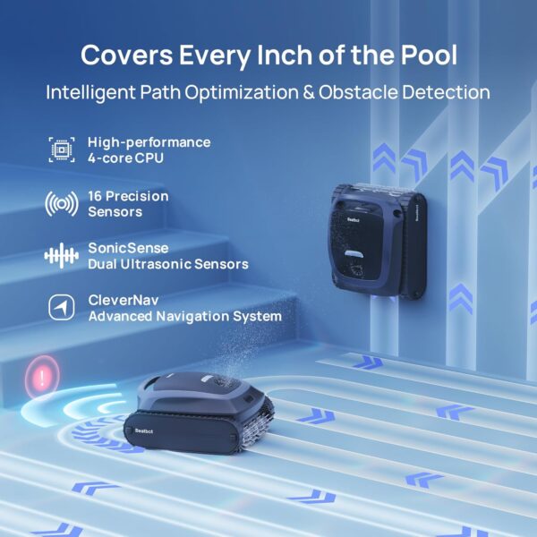 Beatbot AquaSense 2 Cordless Robotic Pool Vacuum Cleaner, Smart Surface Parking, Double-Pass Waterline Scrubbing, Cleans Floor, Walls, and Waterline, Above & In-Ground Pools up to 3,230 sq.ft - Blue - Image 5