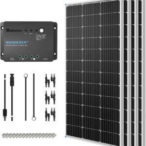 400 Watt 12 Volt Premium 4 Pcs 100W Panel+40A MPPT Charge Controller+ Bluetooth Module Fuse+ Mounting Z Brackets+Adaptor Kit +Tray Cables Set, 400W, Grid 12V Solar Power System
