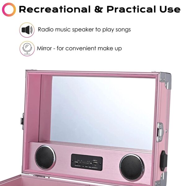 Nail Desk Mobile Station Rolling Makeup Train Case Trolley Cosmetic Manicure Table Mirror 4 Drawers Pink - Image 4