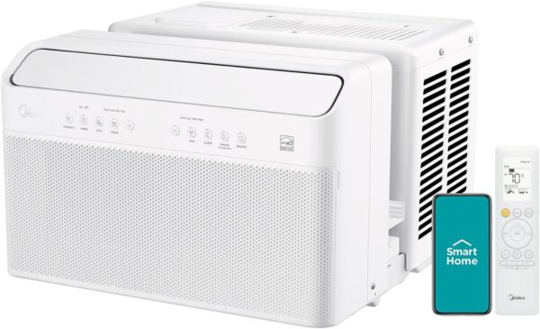 U Shaped Smart Inverter Window Air Conditioner, Cools up to 350 Sq. Ft., Ultra Quiet with Open Window Flexibility, Works with Alexa/Google Assistant, 35% Energy Savings, Remote Control