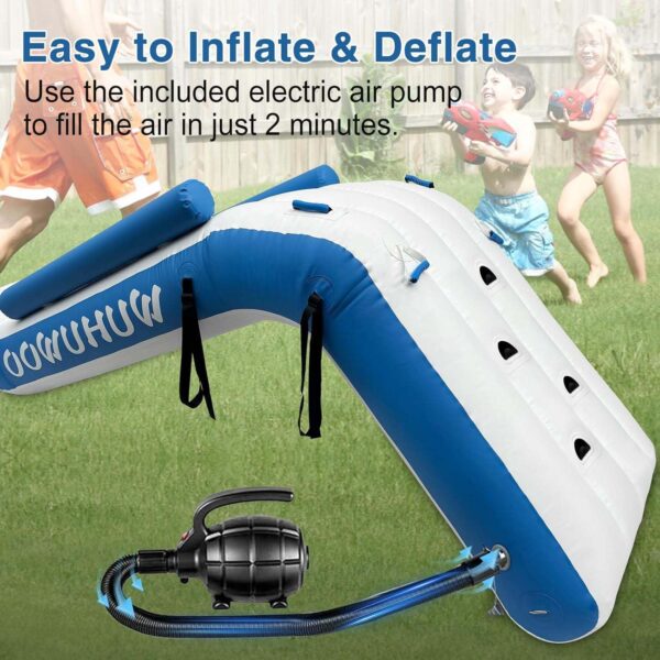 Pontoon Waterfall Slide, Inflatable Pontoon Boat Water Slide for Kids Backyard Pool Sea, Electric Air Pump & Storage Bag - Image 5
