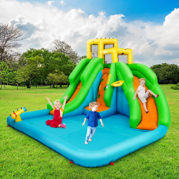 Inflatable Water Park Bounce House w/Climbing Wall Two Slides and Splash Pool - Image 4