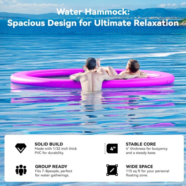 Round Inflatable Floating Dock, Sunchill Float Ring, Hammock Tanning Pool with 4in Woven Fabric, Manual Pump for 1-2 Min Quick Inflate/Deflate, Fits 2-8, Ideal for Lakes, Pools, Oceans - Image 67