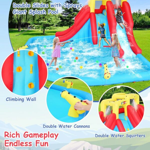 Inflatable Water Slides for Kids 8-in-1 Bounce House Water Park with 450W Blower Climbing Wall, Splash Pool, 2 Water Cannons, Basketball Hoop, Water Slide, Crocodile Sprinkler for Gift Backyard Party - Image 20