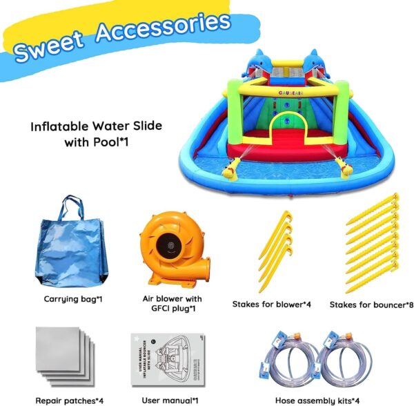 Inflatable Bounce House with Double Slide,Dolphin Styling,Splashing Pool,Double Water Cannon,Climbing Wall,Heavy Duty GFCI Blower,Inflatable Water Park Slide for Kids Backyard Summer - Image 8