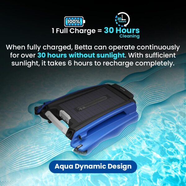 Betta SE Solar Powered Automatic Robotic Pool Surface Skimmer Cleaner with 30-Hour Continuous Cleaning Battery Power and Re-Engineered Twin Salt Chlorine Tolerant Motors (Blue) - Image 11