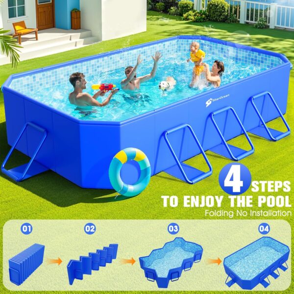 Foldable Pool, Large Non-Inflatable Swimming Pool For Kids,Adult Collapsible Pools Hard Plastic Shell, Oversized Thickened,Portable Folding Kids Pools for Backyard-Mosaic Design-115"x66"x20" - Image 3