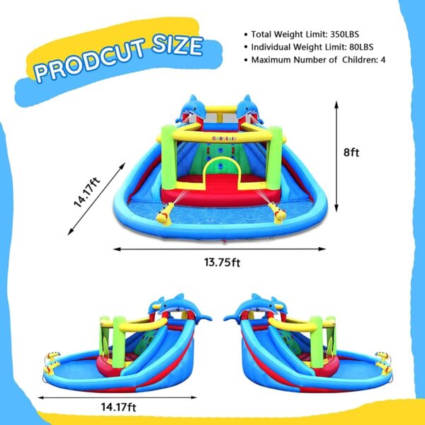 Inflatable Bounce House with Double Slide,Dolphin Styling,Splashing Pool,Double Water Cannon,Climbing Wall,Heavy Duty GFCI Blower,Inflatable Water Park Slide for Kids Backyard Summer - Image 2