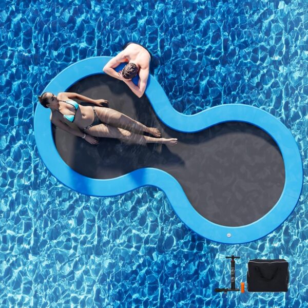 Round Inflatable Floating Dock, Sunchill Float Ring, Hammock Tanning Pool with 4in Woven Fabric, Manual Pump for 1-2 Min Quick Inflate/Deflate, Fits 2-8, Ideal for Lakes, Pools, Oceans - Image 68