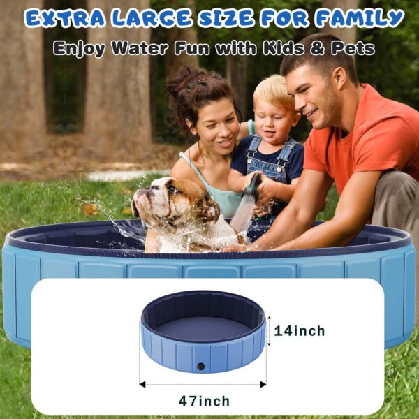 Foldable Dog Swimming Pool, 120"x20" Oversize Collapsable Hard Plastic Potable Bathing Tub for Pet Dog Kiddie Pool Indoor and Outdoor Leakproof PVC Play Pool for Large Dogs Pets Puppy Kids Blue - Image 3