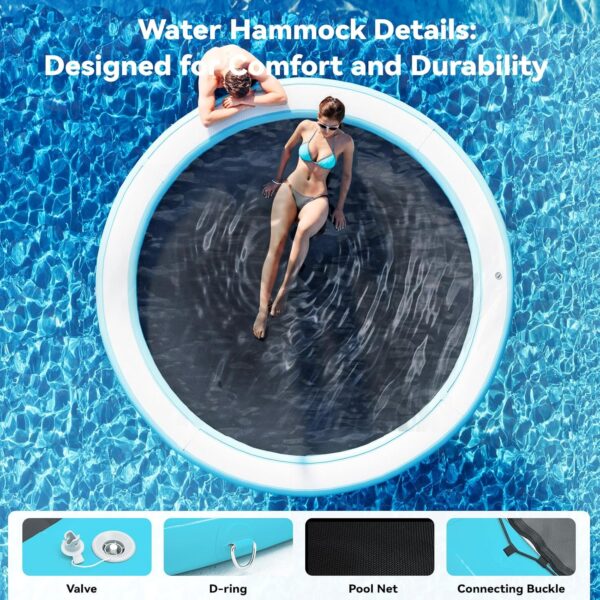 Round Inflatable Floating Dock, Sunchill Float Ring, Hammock Tanning Pool with 4in Woven Fabric, Manual Pump for 1-2 Min Quick Inflate/Deflate, Fits 2-8, Ideal for Lakes, Pools, Oceans - Image 6