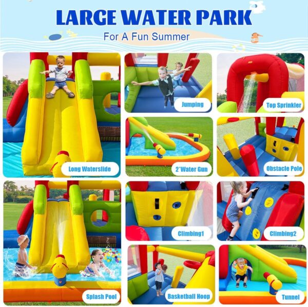 Bounce House Inflatable Water Slide for Kids, Water Park With Splash Pool, Double Cannon, 2 Climbing Walls, Obstacles, Blow Up Jumping Castle With Blower - Image 3