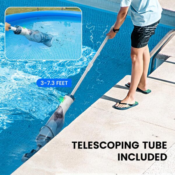 Pool Vacuum for Above Ground Pool with a Telescopic Pole, Running time up to 1H, T403 Handheld Rechargeable Pool Cleaner with Powerful Suction up to 18.5 gallons/min, Ideal for Leaves, Debris - Image 10