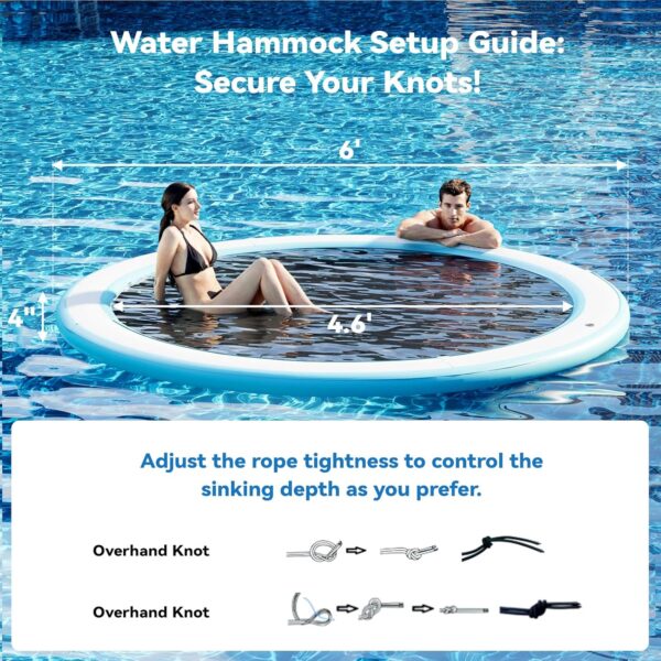 Round Inflatable Floating Dock, Sunchill Float Ring, Hammock Tanning Pool with 4in Woven Fabric, Manual Pump for 1-2 Min Quick Inflate/Deflate, Fits 2-8, Ideal for Lakes, Pools, Oceans - Image 102