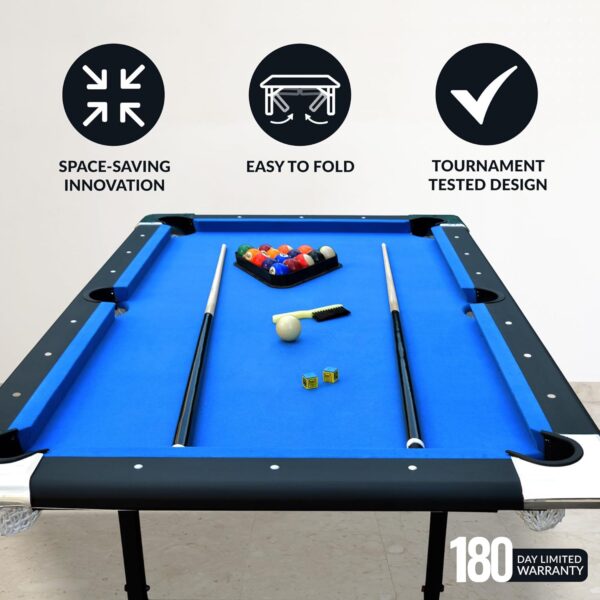 Hathaway Fairmont 6 Ft Portable Pool Table, Adults Folding Billiards Tables for Game Room with Easy Foldable Storage, Includes Full Set of Billiard Balls, Cues, Chalk & Brush - Image 37