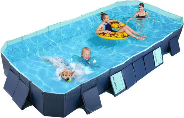 Foldable Non-Inflatable Kids' and Adults' Outdoor Swimming Pool - Hard Plastic Shell, Kid Pool for Backyard Dog Pools (158" x 76" x 20") - Image 4