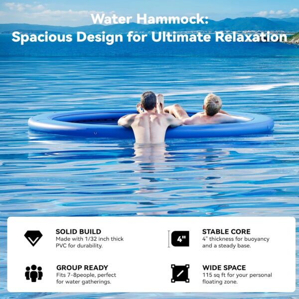 Round Inflatable Floating Dock, Sunchill Float Ring, Hammock Tanning Pool with 4in Woven Fabric, Manual Pump for 1-2 Min Quick Inflate/Deflate, Fits 2-8, Ideal for Lakes, Pools, Oceans - Image 46