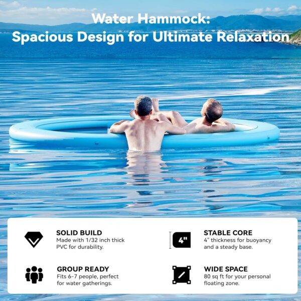 Round Inflatable Floating Dock, Sunchill Float Ring, Hammock Tanning Pool with 4in Woven Fabric, Manual Pump for 1-2 Min Quick Inflate/Deflate, Fits 2-8, Ideal for Lakes, Pools, Oceans - Image 112