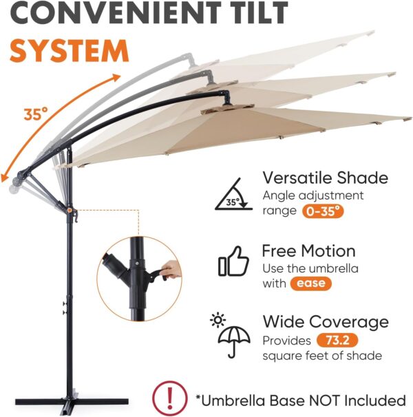 9.8FT Offset Patio Umbrella Hanging Cantilever Umbrella Outdoor Sun Shade with Easy Tilt Adjustment, 8 Ribs, UV Protection for Backyard, Lawn, Garden and Pool, Blue - Image 11