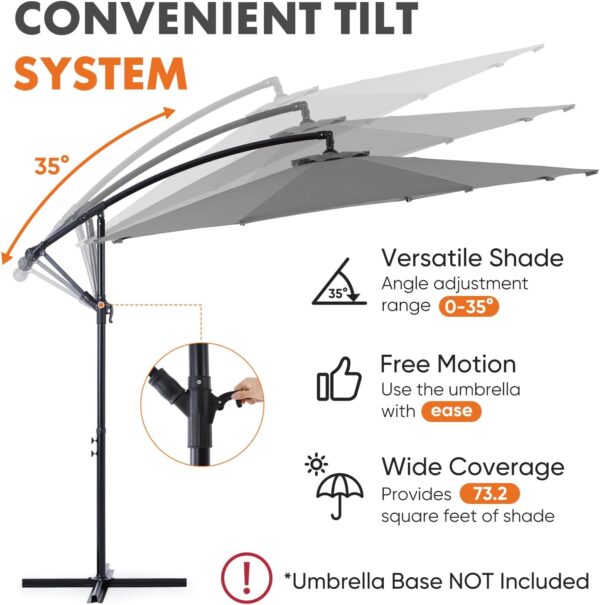 9.8FT Offset Patio Umbrella Hanging Cantilever Umbrella Outdoor Sun Shade with Easy Tilt Adjustment, 8 Ribs, UV Protection for Backyard, Lawn, Garden and Pool, Blue - Image 5