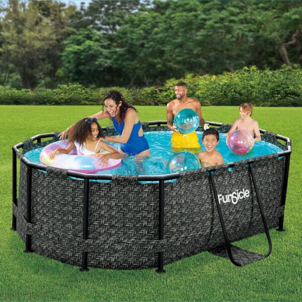 Funsicle 167 by 98 by 39.5 Inches Oasis Designer Oval Frame Outdoor Above Ground Swimming Pool Pool Set with Accessories, Dark Herringbone Gray - Image 4