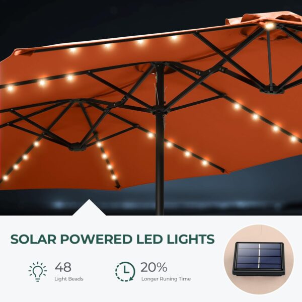 Double Sided Patio Umbrellas - 15ft Solar Lights LED Lighted Outdoor Extra Large Market Table Umbrella with Base Included, Oversized Umbrella for Deck, Pool, Backyard (Beige) - Image 106