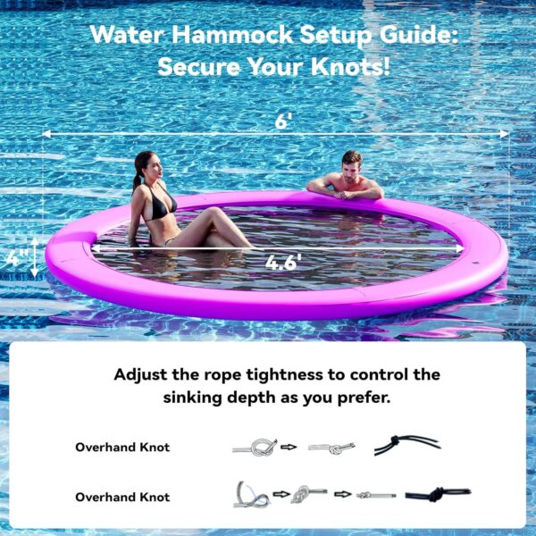 Round Inflatable Floating Dock, Sunchill Float Ring, Hammock Tanning Pool with 4in Woven Fabric, Manual Pump for 1-2 Min Quick Inflate/Deflate, Fits 2-8, Ideal for Lakes, Pools, Oceans - Image 12