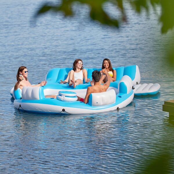 56299EP 145 x 125 x 20 Inch Splash N Chill Inflatable Lake and Pool Relaxation Island Lounger Seat for up to 7 Adults, Blue and White - Image 6