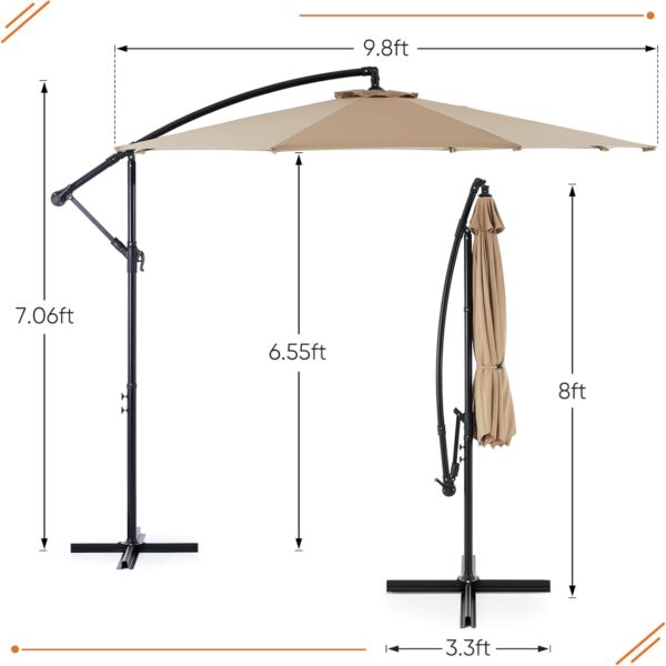 9.8FT Offset Patio Umbrella Hanging Cantilever Umbrella Outdoor Sun Shade with Easy Tilt Adjustment, 8 Ribs, UV Protection for Backyard, Lawn, Garden and Pool, Blue - Image 10