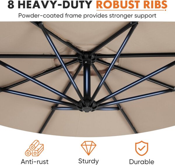 9.8FT Offset Patio Umbrella Hanging Cantilever Umbrella Outdoor Sun Shade with Easy Tilt Adjustment, 8 Ribs, UV Protection for Backyard, Lawn, Garden and Pool, Blue - Image 12
