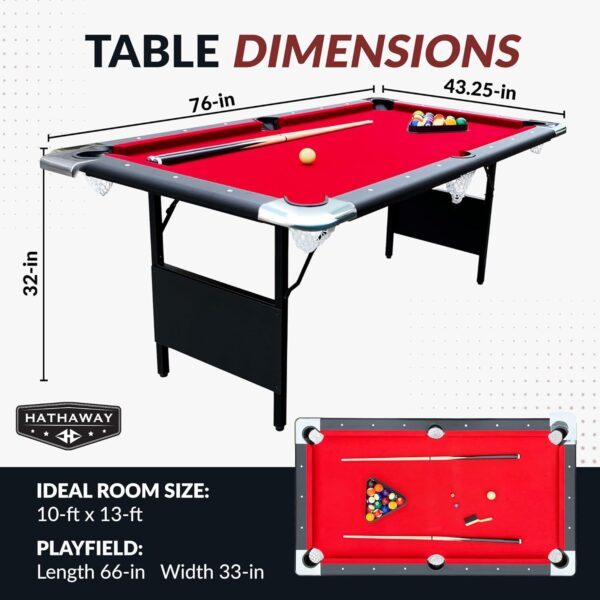 Hathaway Fairmont 6 Ft Portable Pool Table, Adults Folding Billiards Tables for Game Room with Easy Foldable Storage, Includes Full Set of Billiard Balls, Cues, Chalk & Brush - Image 25