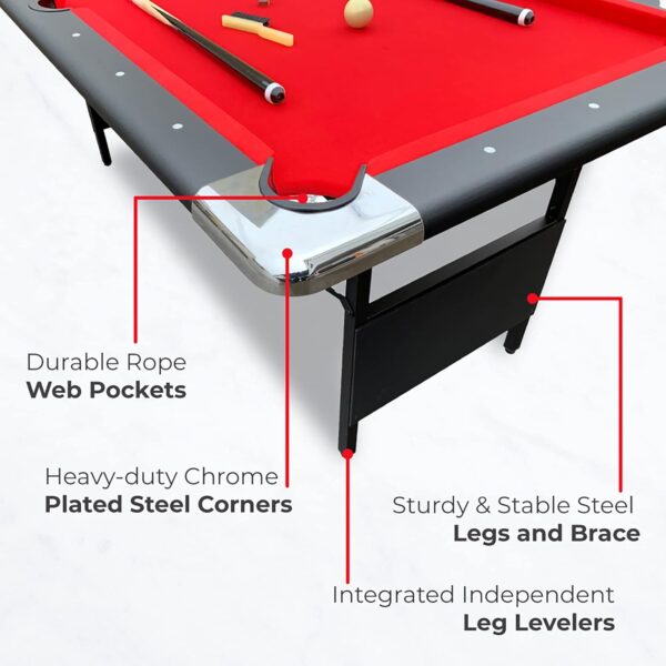 Hathaway Fairmont 6 Ft Portable Pool Table, Adults Folding Billiards Tables for Game Room with Easy Foldable Storage, Includes Full Set of Billiard Balls, Cues, Chalk & Brush - Image 12