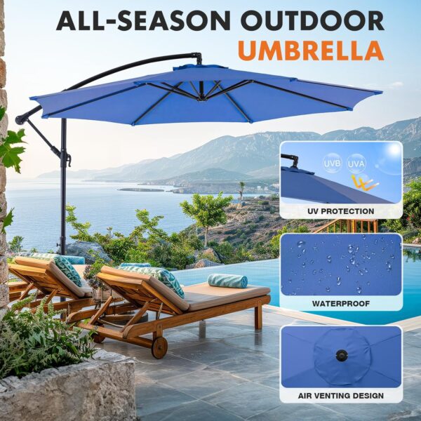 9.8FT Offset Patio Umbrella Hanging Cantilever Umbrella Outdoor Sun Shade with Easy Tilt Adjustment, 8 Ribs, UV Protection for Backyard, Lawn, Garden and Pool, Blue - Image 23
