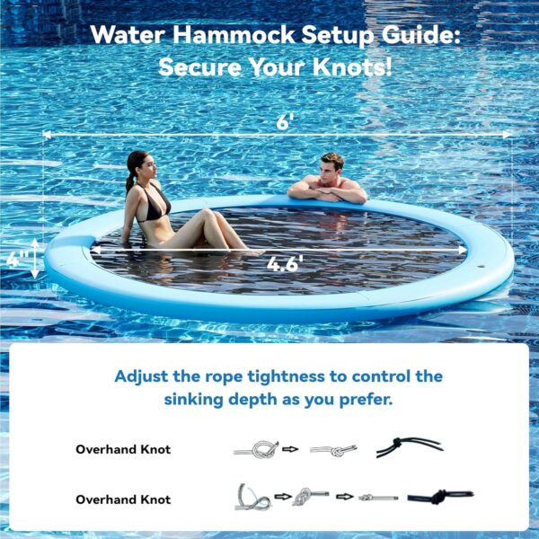 Round Inflatable Floating Dock, Sunchill Float Ring, Hammock Tanning Pool with 4in Woven Fabric, Manual Pump for 1-2 Min Quick Inflate/Deflate, Fits 2-8, Ideal for Lakes, Pools, Oceans - Image 85
