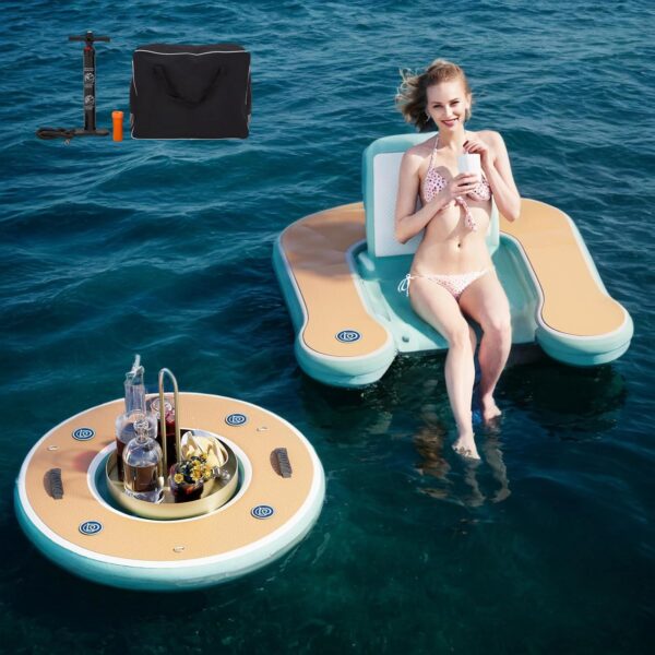 Round Inflatable Floating Dock, Sunchill Float Ring, Hammock Tanning Pool with 4in Woven Fabric, Manual Pump for 1-2 Min Quick Inflate/Deflate, Fits 2-8, Ideal for Lakes, Pools, Oceans - Image 4